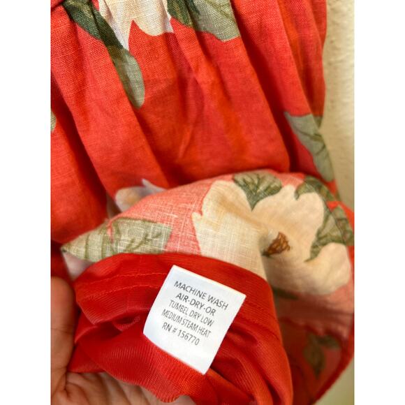 Roolee 100% linen V-neck Fit Flare Women's Red Floral Magnolia Dress Size Small - Picture 7 of 11